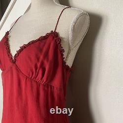 Vintage Betsey Johnson 90 2000 y2k Sexy Silk Cherry Red Dress Sheer MIDI Size L