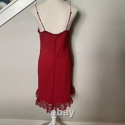 Vintage Betsey Johnson 90 2000 y2k Sexy Silk Cherry Red Dress Sheer MIDI Size L