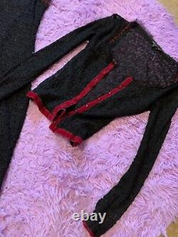 Vintage Betsey Johnson dress & Top SET- black red velvet trim roses lace. XSP