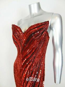 Vintage Bob Mackie fully beaded/ sequin RED rabbit gown SIZE 6 strapless