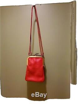 Vintage Bonnie Cashin Coach Double Kisslock Red Leather Swing Purse Bag