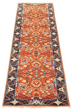 Vintage Bordered Hand-Knotted Carpet 2'7 x 9'11 Traditional Wool Rug