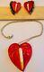 Vintage Bovine Bone Red Anthurium Sterling Pendant Matching Clip On Earrings