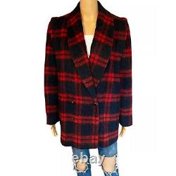 Vintage Braetan Mackinaw Coat Size Large Red Plaid Double Breasted Wool Overcoat