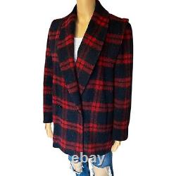 Vintage Braetan Mackinaw Coat Size Large Red Plaid Double Breasted Wool Overcoat