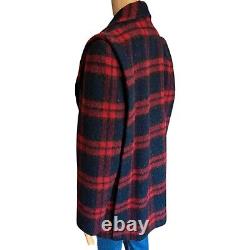 Vintage Braetan Mackinaw Coat Size Large Red Plaid Double Breasted Wool Overcoat