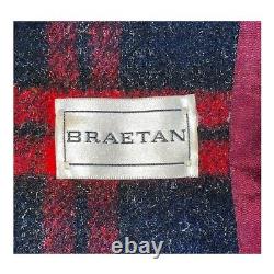 Vintage Braetan Mackinaw Coat Size Large Red Plaid Double Breasted Wool Overcoat