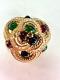 Vintage Brooch Green Cabochon Moghul Style Pave Red Layered Heavy Unsigned Ciner