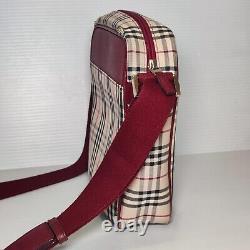 Vintage Burberry Nova Check Shoulder Messenger Bag Crossbody Burgundy/Red/Beige