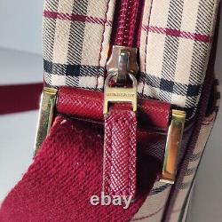 Vintage Burberry Nova Check Shoulder Messenger Bag Crossbody Burgundy/Red/Beige