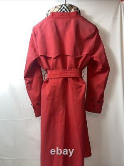 Vintage Burberry Womens Trench 80s Coat Jacket Red Nova Check Lining 10/12