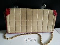 Vintage CHANEL Beige Red Quilted Patent Leather Mini CC Chain Flap Shoulder Bag