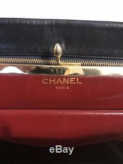 Vintage CHANEL Black/Red Quilted Gold CC Logo Lambskin Chain Shoulder Bag Wallet
