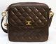 Vintage Chanel Cc Brown Quilted Leather Crossbody Bag