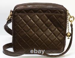 Vintage CHANEL CC Brown Quilted Leather Crossbody Bag