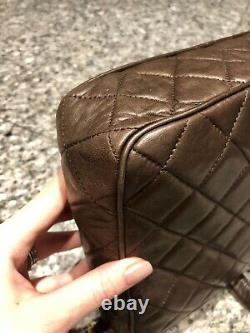 Vintage CHANEL CC Brown Quilted Leather Crossbody Bag