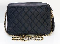 Vintage CHANEL CC Navy Blue Nylon Quilted Leather Crossbody Bag