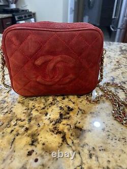 Vintage CHANEL Camera Mini Bag RARE red Suede Leather Classic