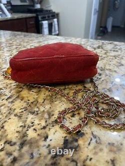 Vintage CHANEL Camera Mini Bag RARE red Suede Leather Classic