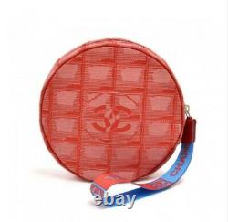 Vintage CHANEL Round CC Red Travel Line Jacquard Nylon Wristlet Bag