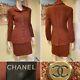 Vintage Chanel Size 38/small Rust Red/brown Wool-blend Tweed Boucle Skirt Suit