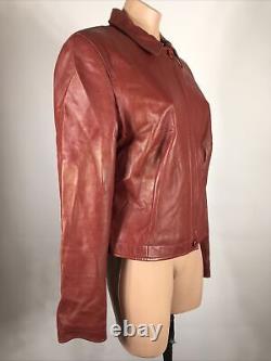 Vintage Cache Womens Sz 12 wine red Buttery Soft Leather Zip Jacket Fitted