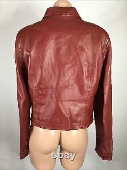 Vintage Cache Womens Sz 12 wine red Buttery Soft Leather Zip Jacket Fitted