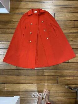 Vintage Cape Overcoat Red 60's Stoner Square Sleeveless Women Size 12 Style 8479