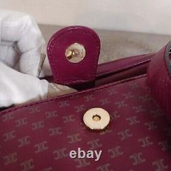 Vintage Celine Triomphe Leather Crossbody Shoulder Bag Burgundy Authentic