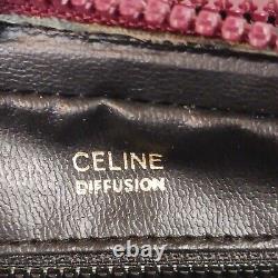 Vintage Celine Triomphe Leather Crossbody Shoulder Bag Burgundy Authentic