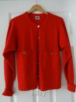Vintage Chanel Red Cardigan sweater 100% Cashmere gold handbag buttons Scotland