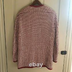 Vintage Chanel Red/Cream Houndstooth Wool Cardigan Sweater Jacket Size 42