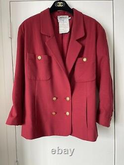 Vintage Chanel Red Jacket FR 40 CC Collection 18 1990s Double Breasted Blazer