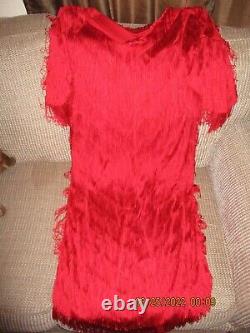 Vintage Chez CA Designed by Tandy Women's Red Fringe Dress (Size 18W)
