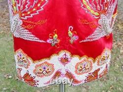 Vintage Chinese Fabulous Silk Beaded Phoenix Dragon Medium Vest NWT