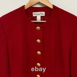 Vintage Christian Dior Blazer Jacket 14 Red 100% Worsted Wool Lined USA Womens