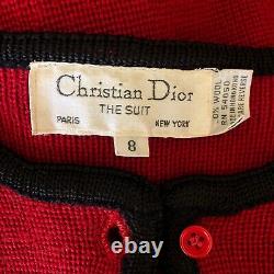 Vintage Christian Dior The Suit Women's 100% Wool Cardigan Sweater Size 8 Red