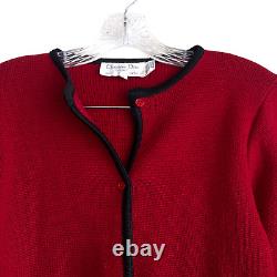 Vintage Christian Dior The Suit Women's 100% Wool Cardigan Sweater Size 8 Red