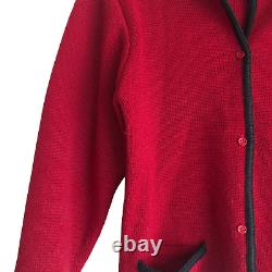 Vintage Christian Dior The Suit Women's 100% Wool Cardigan Sweater Size 8 Red