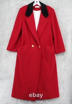 Vintage Coat Womens 14 Wool Long Double Breasted Retro Career Classic Lined Red