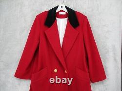 Vintage Coat Womens 14 Wool Long Double Breasted Retro Career Classic Lined Red