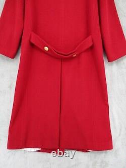 Vintage Coat Womens 14 Wool Long Double Breasted Retro Career Classic Lined Red