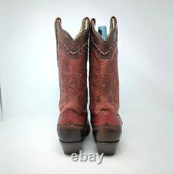 Vintage Corral Womens Red Brown Western boots Sz 7.5 Snip Toe Block Heel