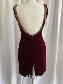 Vintage David Fielden Dress Red Velvet Beaded Bodycon Short Party size 12