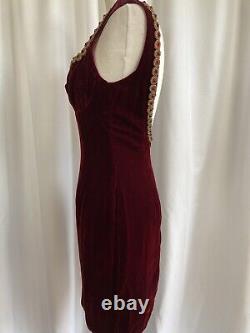 Vintage David Fielden Dress Red Velvet Beaded Bodycon Short Party size 12