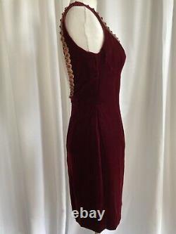 Vintage David Fielden Dress Red Velvet Beaded Bodycon Short Party size 12