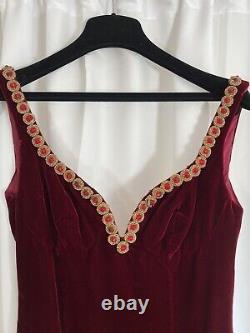 Vintage David Fielden Dress Red Velvet Beaded Bodycon Short Party size 12