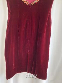 Vintage David Fielden Dress Red Velvet Beaded Bodycon Short Party size 12