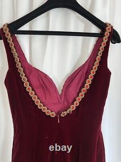 Vintage David Fielden Dress Red Velvet Beaded Bodycon Short Party size 12