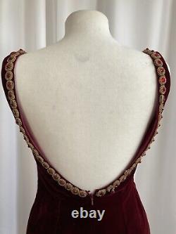 Vintage David Fielden Dress Red Velvet Beaded Bodycon Short Party size 12